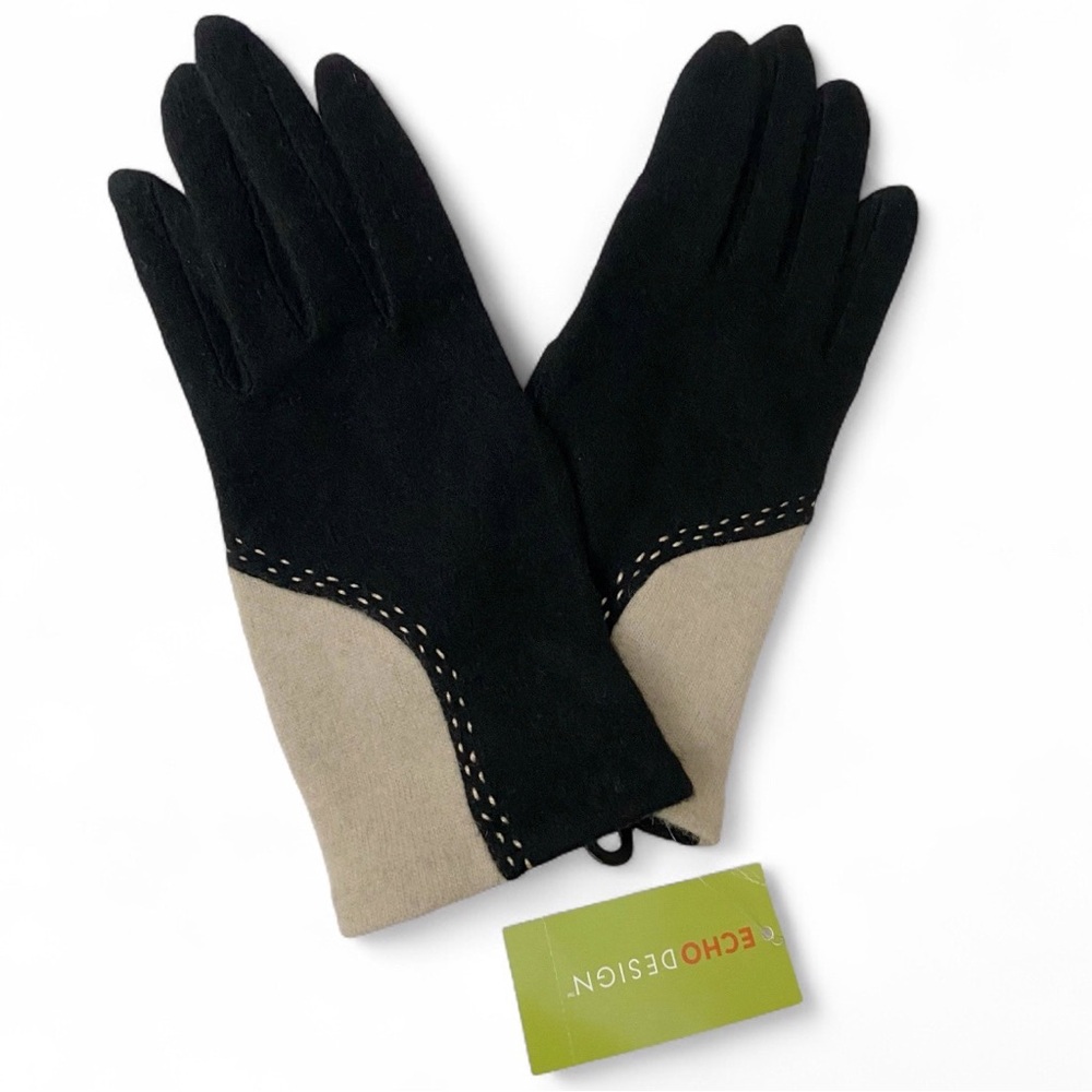 ECHO Design Black Oatmeal Knit Wool Cashmere Blend Winter Gloves Womens XL